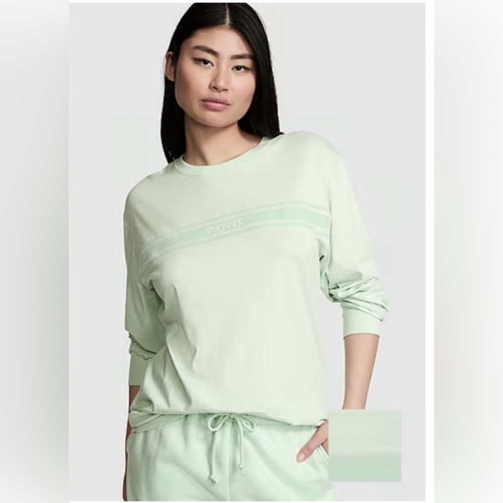 Victoria’s Secret Pink Collection XXL Mint Green Long Sleeve Campus Tee Tshirt